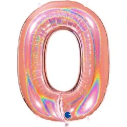 Ballon Chiffre 0 Rose Gold Holographique 