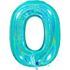 Ballon Chiffre 0 Turquoise Holographique 