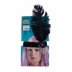 Bandeau Charleston Sequins Plumes Faux Diamant Et Perles-noir 