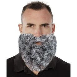 Barbe Et Moustache Frisée Grise 