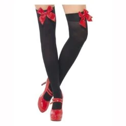 Bas Noir Rouge Avec Noeud Rouge 