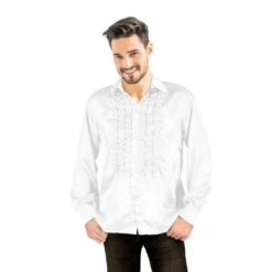 Chemise Disco Homme à Frou Frou Blanche 