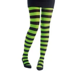 Collant Rayé Opaque Noir Et Vert Fluo 