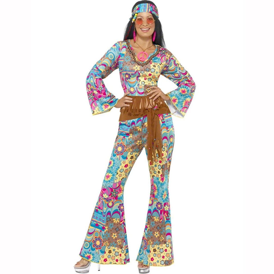 Déguisement Hippie Flower Turquoise Femme 1 Déguisement Hippie Flower Turquoise Femme