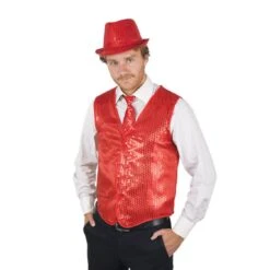 Gilet Sans Manche En Sequins Rouge 