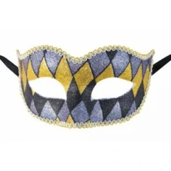 Loup Vénitien Plastique Arlequin Gris Noir Et Or 