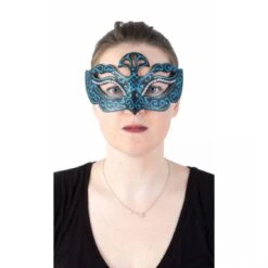 Loup Vénitien Plastique Noir Et Turquoise 