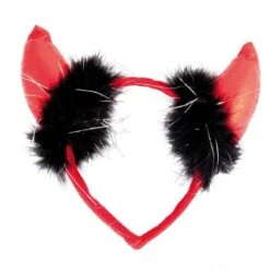 Serre Tête De Diable En Tissu Métallisé Avec Plumes Noires 